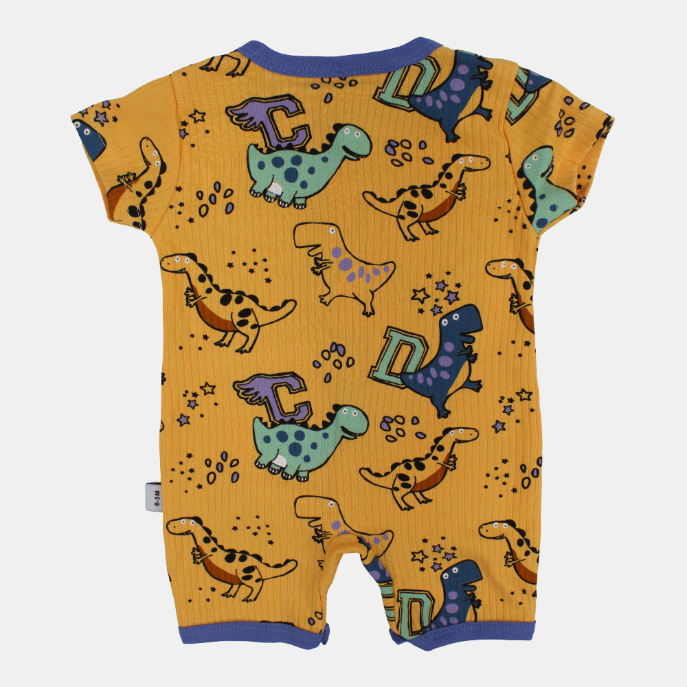 Baby Boys Cotton Romper – Orange with Dinosaurs Design