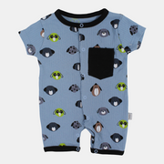 Baby Boys Cotton Romper – Light Blue with Dog Faces Design