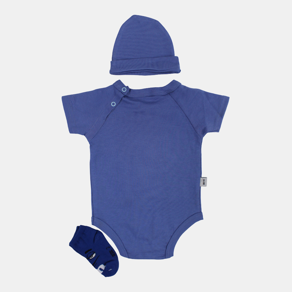 Unisex Baby Cotton Bodysuit – Blue with Cap and Socks