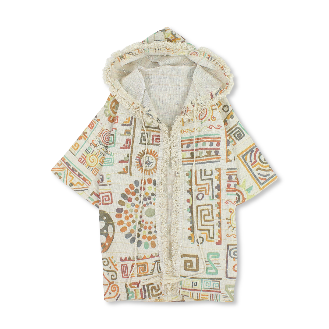 Baby Girls Linen Kaftan – Beige with Geometric Print - Clothing - Bebic for kids