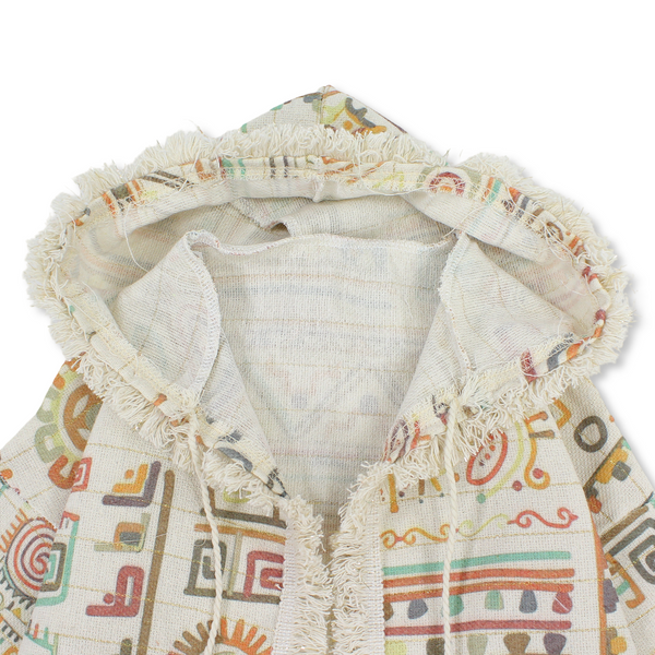 Baby Girls Linen Kaftan – Beige with Geometric Print