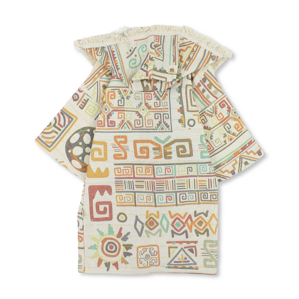 Baby Girls Linen Kaftan – Beige with Geometric Print