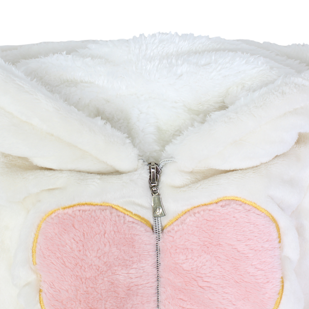 Baby Girls Fleeced Baby Footie – Off-white with Pink Heart & Unicorn Hoodie Design