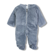 Baby Girls Fleeced Baby Footie – Grey with Bunny Face & Ears Hoodie Design