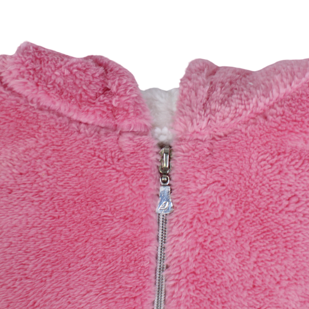 Baby Girls Fleeced Baby Footie – Pink with Bunny Face & Ears Hoodie Design