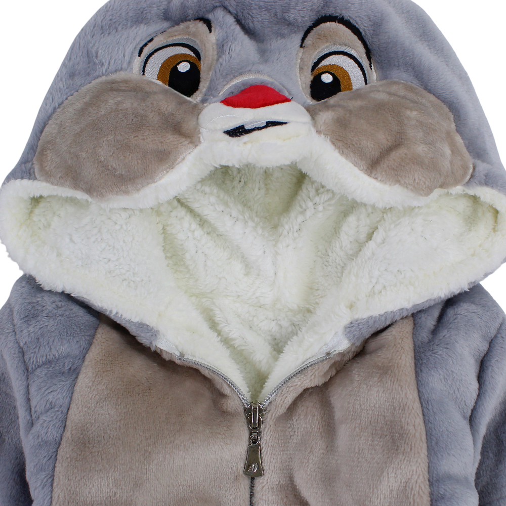 Unisex Baby Fleeced Baby Footie – Grey with Bunny Design