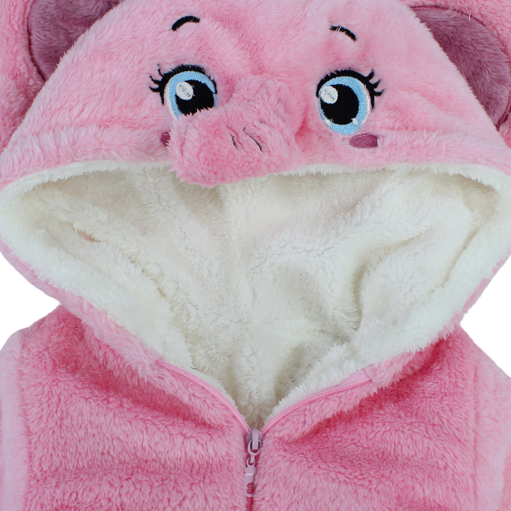Baby Girls Fleeced Baby Footie – Pink with Elephant Design