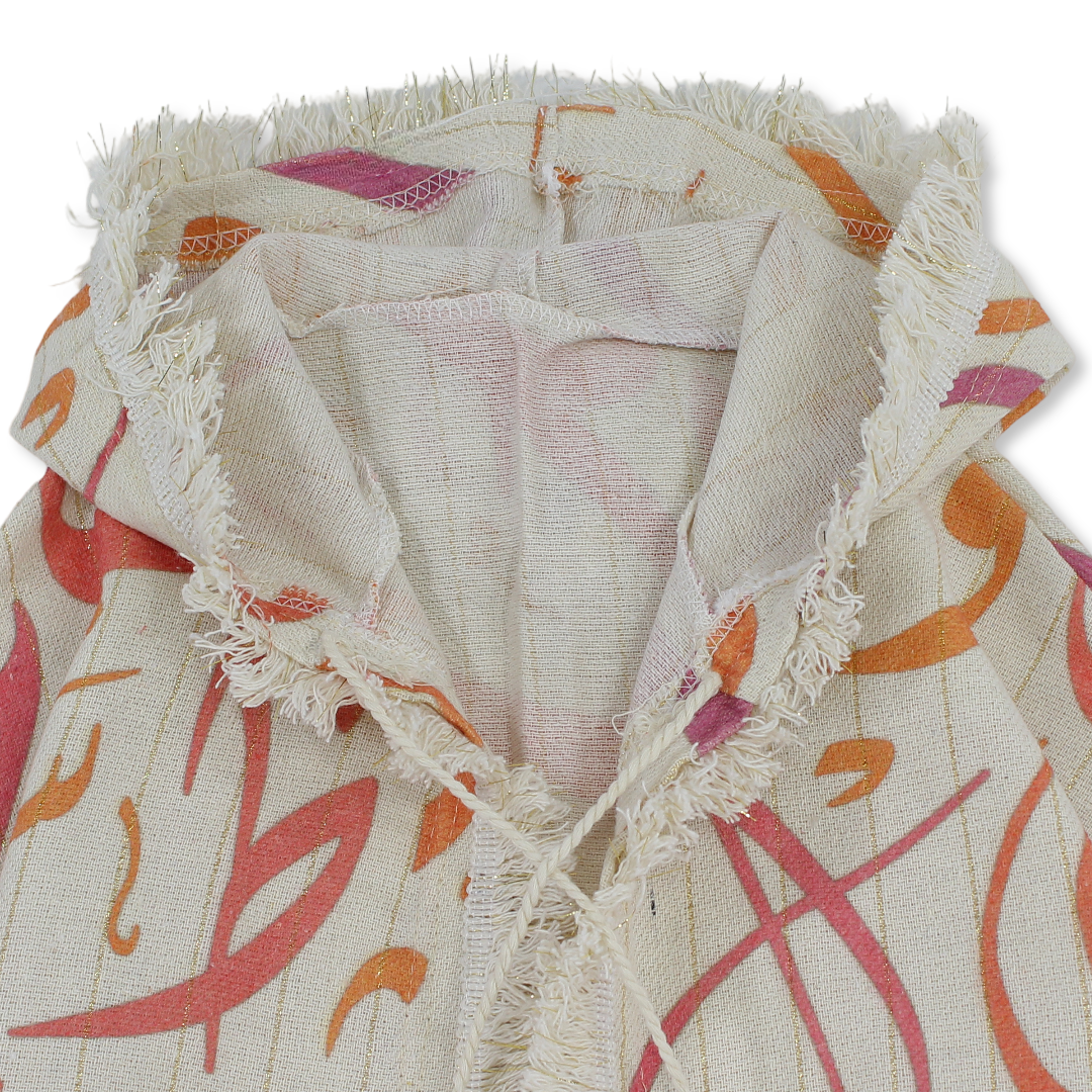 Ramadan Girls Linen Hooded Kaftan – Off-White with Letters Print