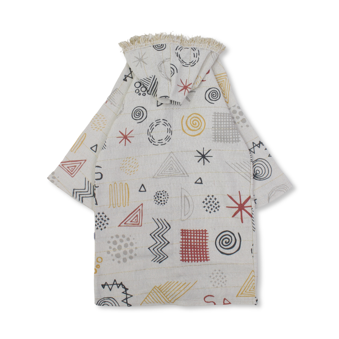 Ramadan Girls Linen Hooded Kaftan – Beige Printed