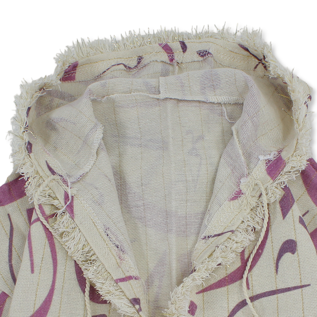 Ramadan Girls Linen Hooded Kaftan – Beige with Letters Print