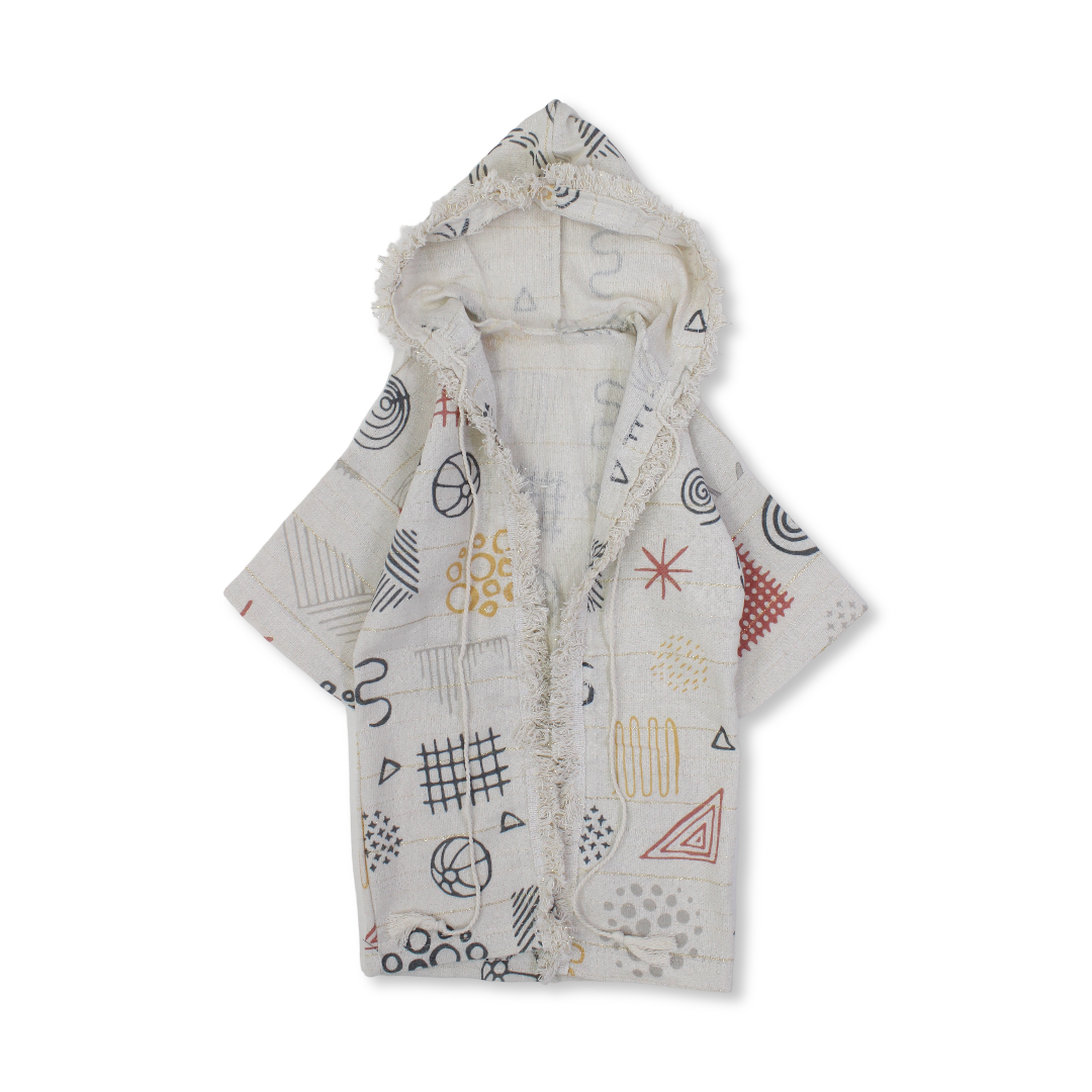 Ramadan Baby Girls Linen Hooded Kaftan – Beige Printed