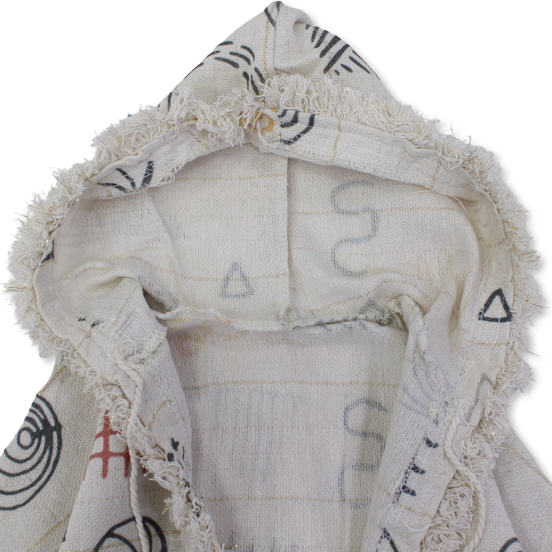 Ramadan Baby Girls Linen Hooded Kaftan – Beige Printed