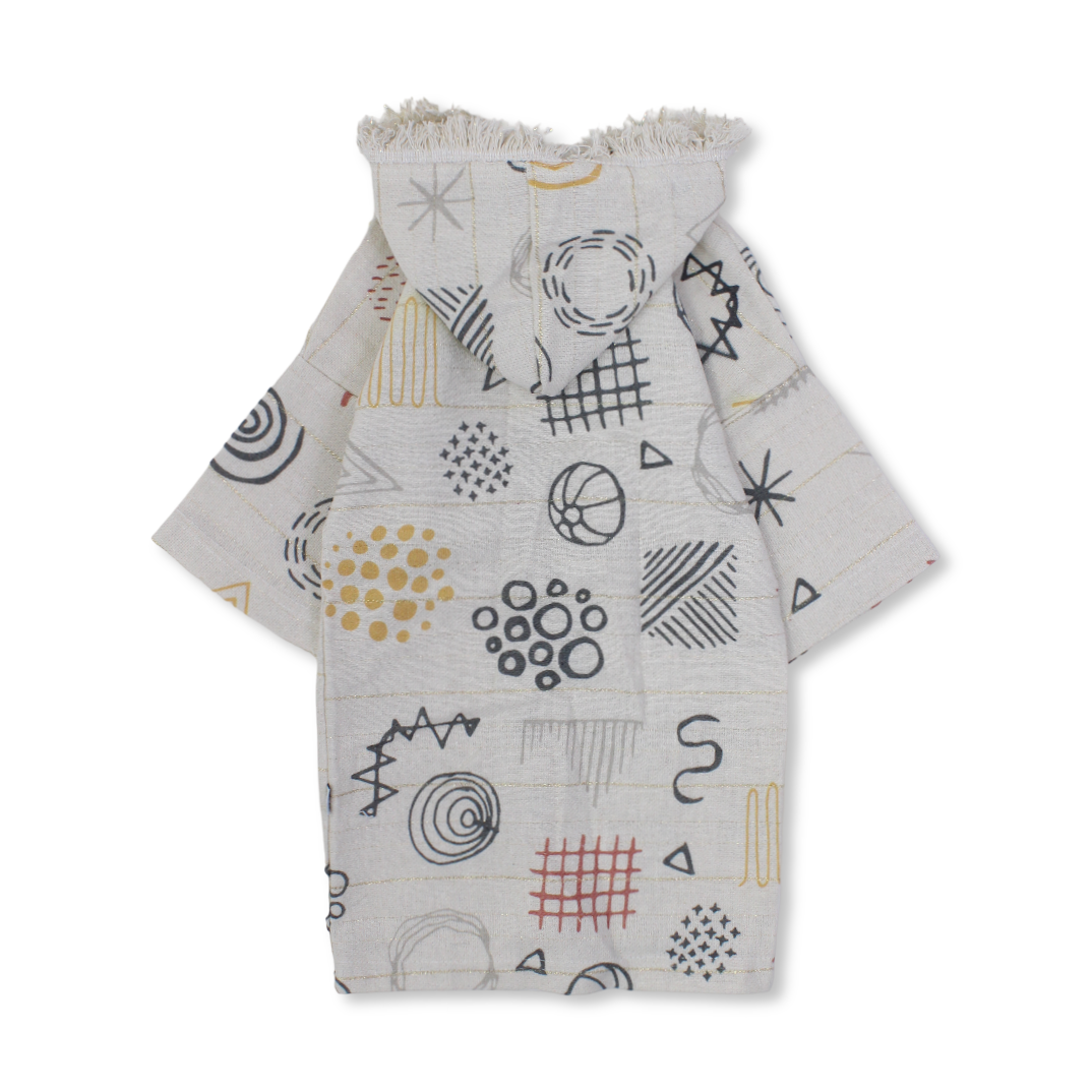 Ramadan Baby Girls Linen Hooded Kaftan – Beige Printed
