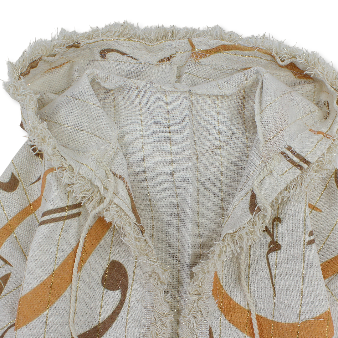 Ramadan Baby Girls Linen Hooded Kaftan – Off-White with Letters Print