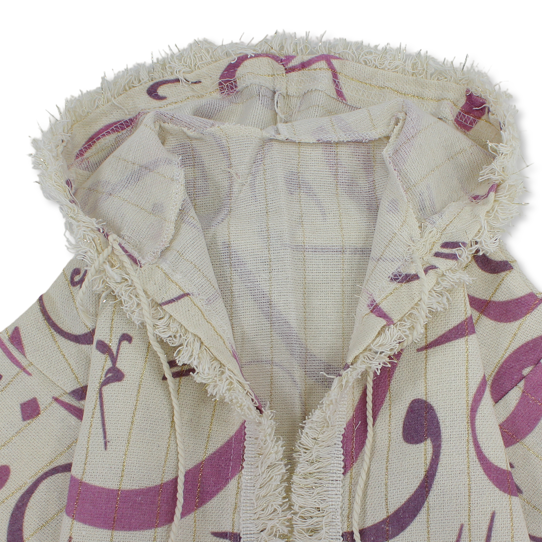 Ramadan Baby Girls Linen Hooded Kaftan – Beige with Letters Print