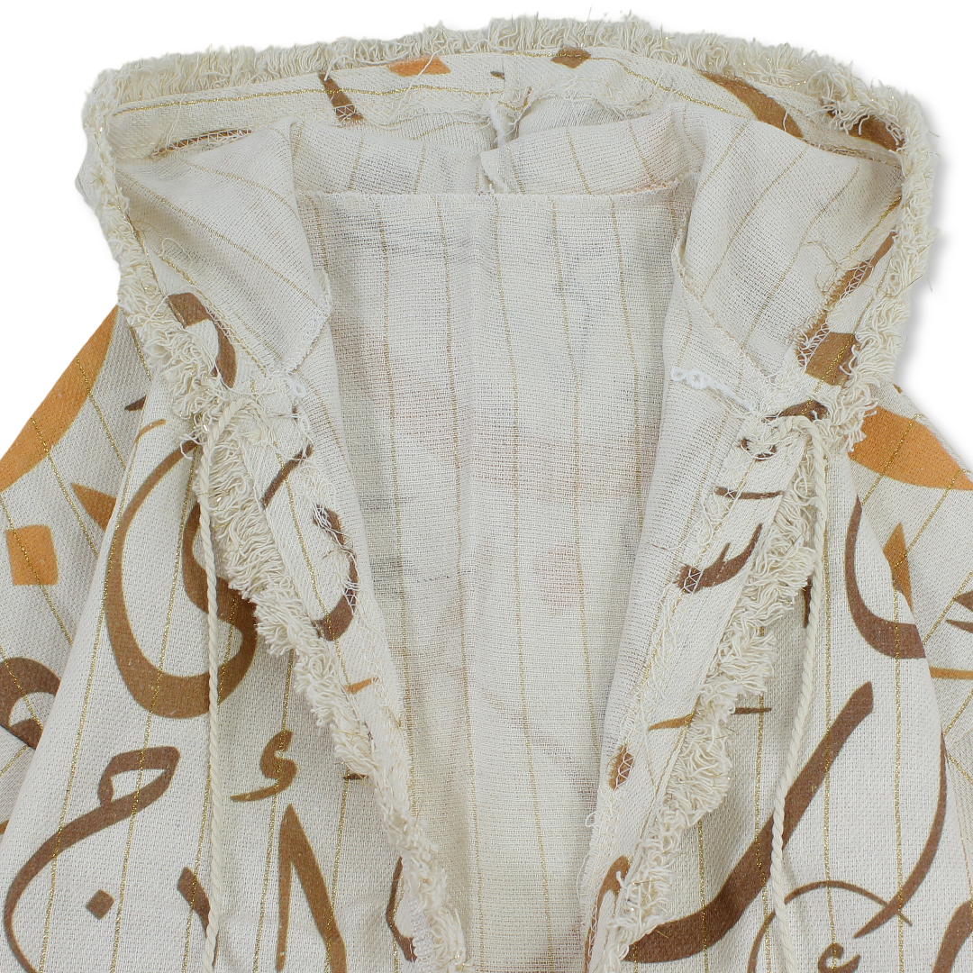 Ramadan Girls Linen Hooded Kaftan – Off-White with Letters Print