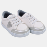 Girls Leather Sneakers – White & Silver