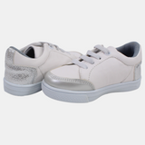 Girls Leather Sneakers – White & Silver