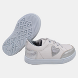 Girls Leather Sneakers – White & Silver