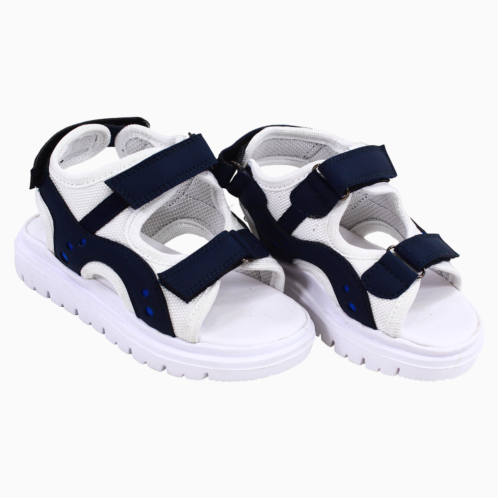 Boys Leather Sandals – White & Navy