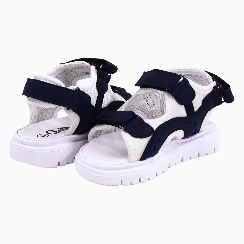 Boys Leather Sandals – White & Navy