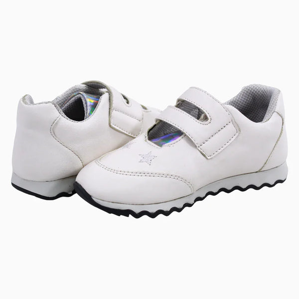 Girls Leather Sneakers – White & Silver Star