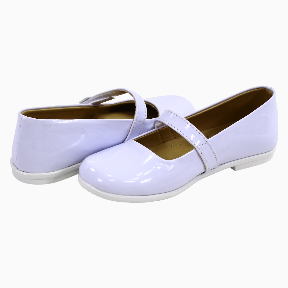Girls Leather Ballerina – Glossy White