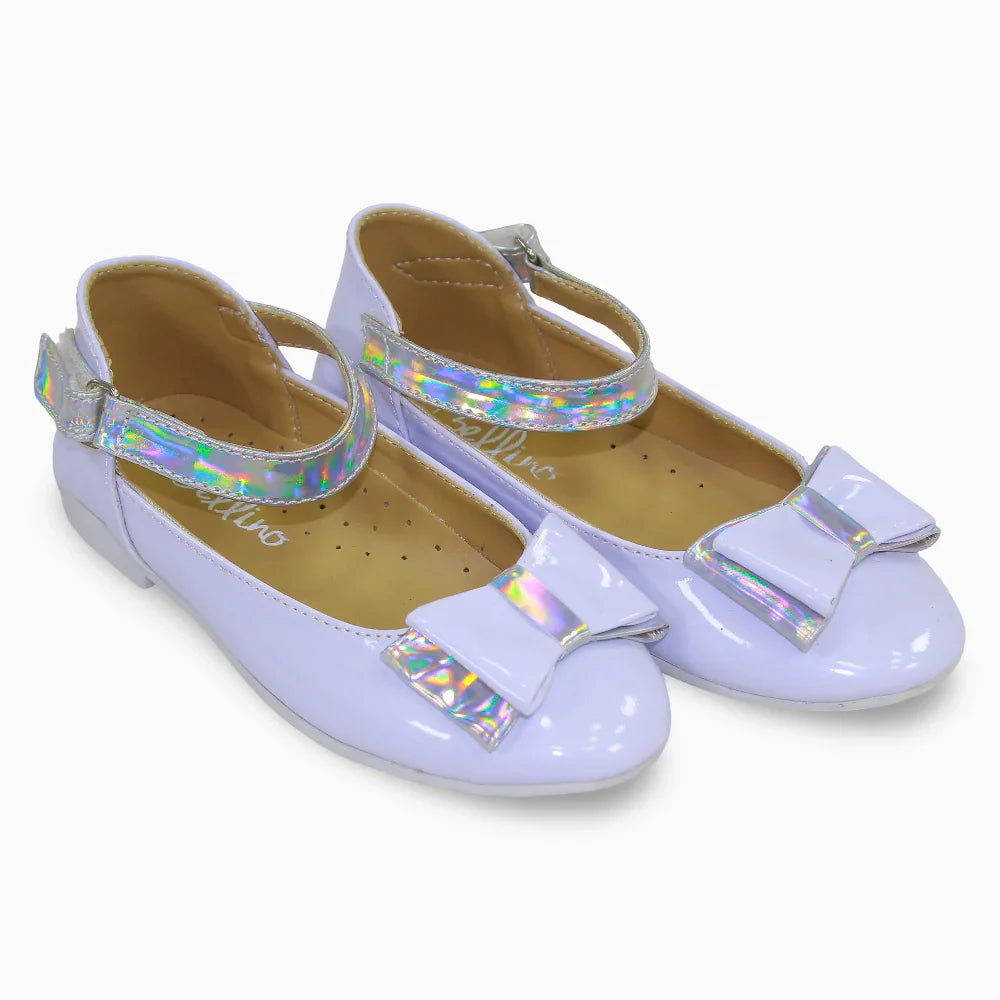 Girls Leather Ballerina – Shiny White with Bow - Clothing - Bellino