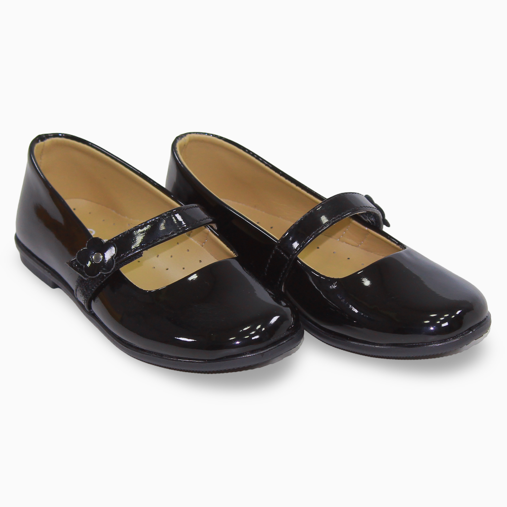 Girls Leather Ballerina – Glossy Black