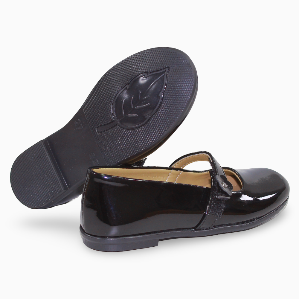 Girls Leather Ballerina – Glossy Black
