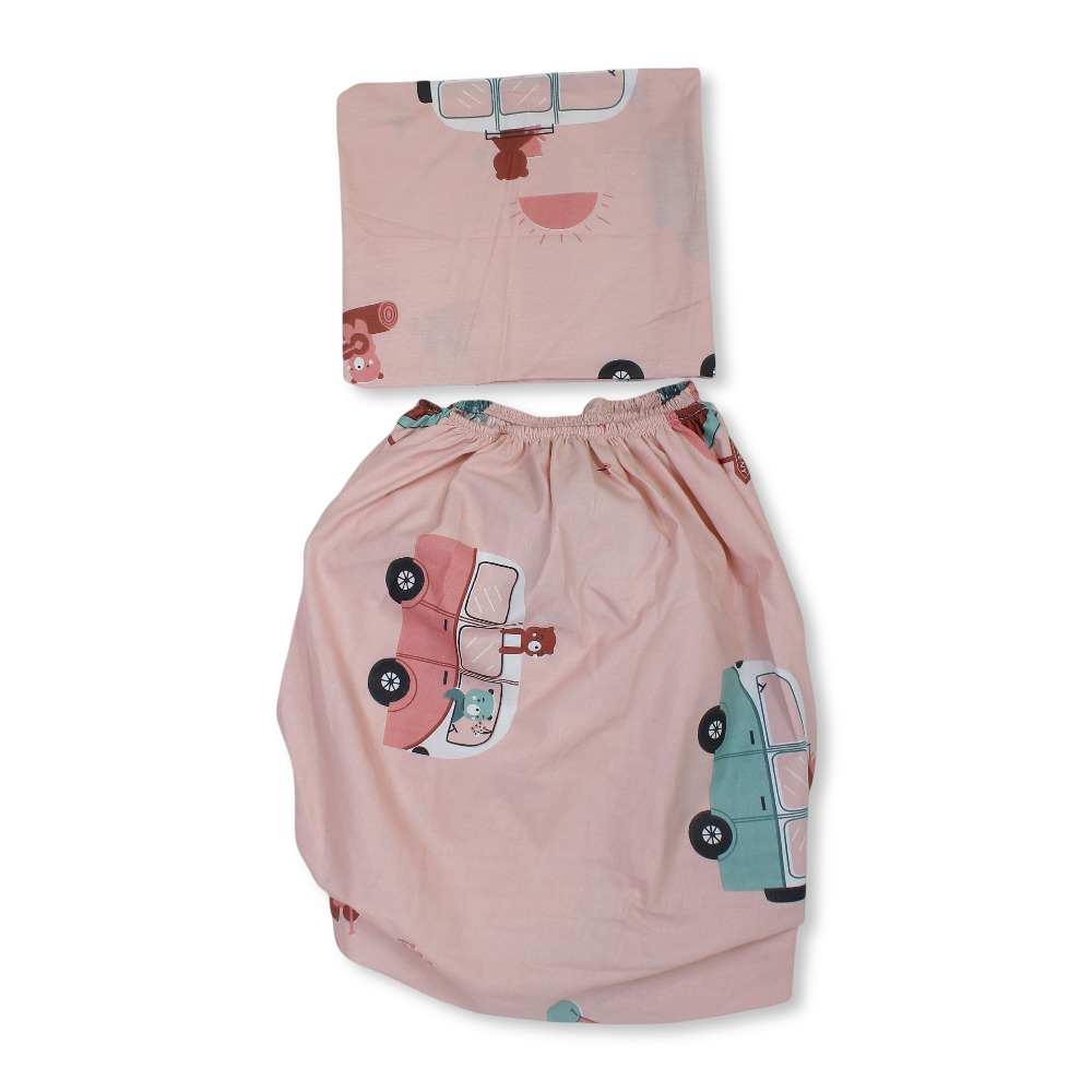 Bed Sheet Set – Salmon with Cars Print