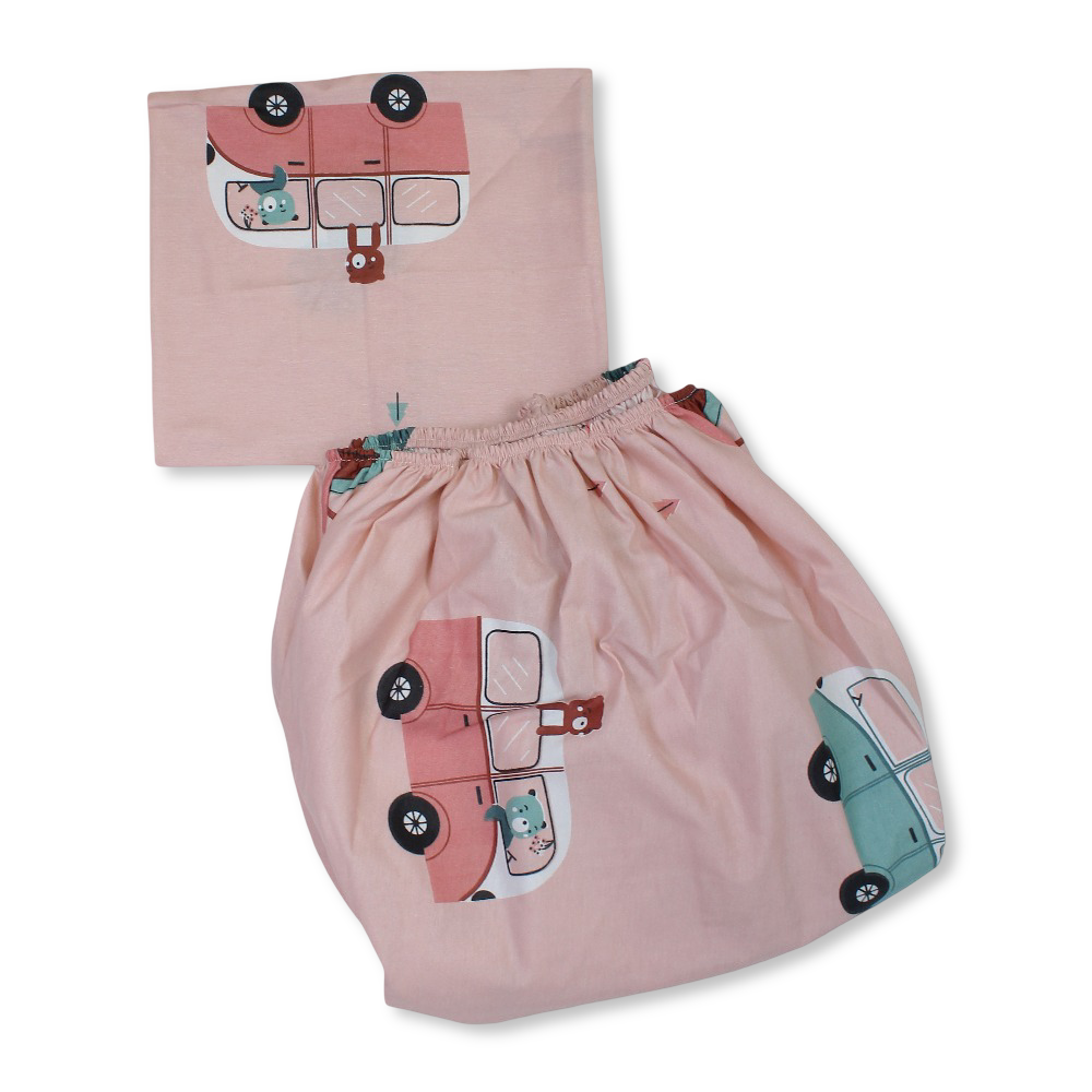 Bed Sheet Set – Salmon with Cars Print