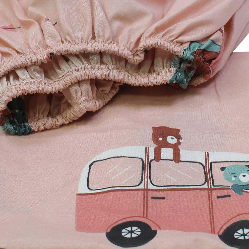 Bed Sheet Set – Salmon with Cars Print