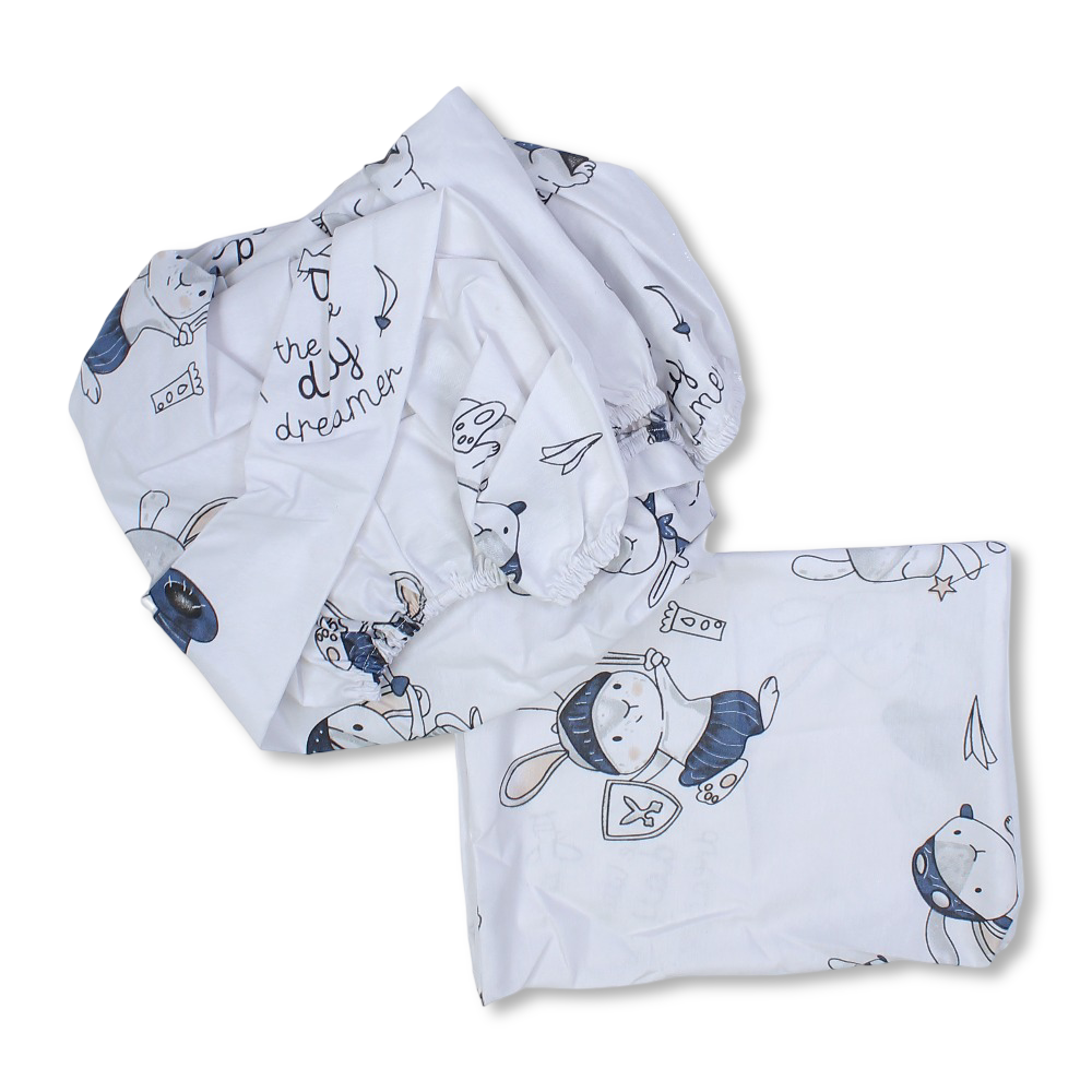 Cotton Bed Sheets – White with Bunny Print