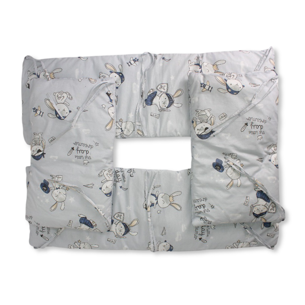 Baby Crib Bumper Set – Grey with Rabbit Print