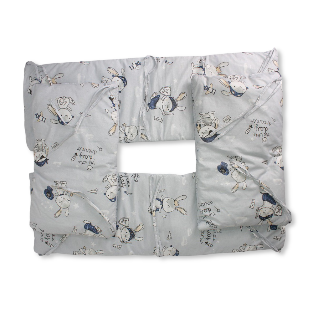 Baby Crib Bumper Set – Grey with Rabbit Print