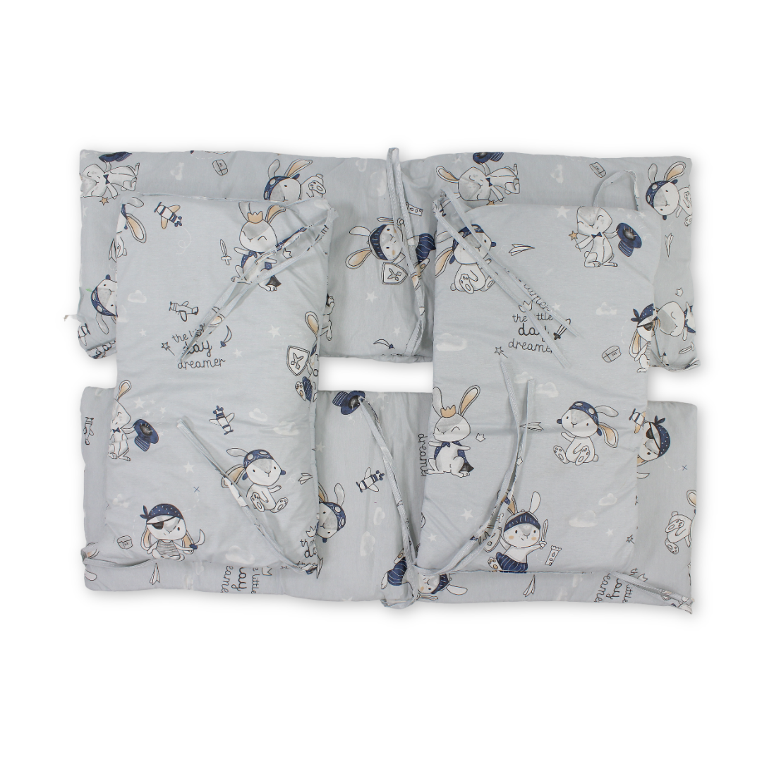 Baby Cotton Crib Bumper Set – Grey with Rabbit Print