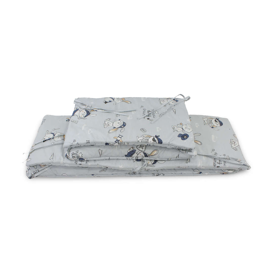 Baby Cotton Crib Bumper Set – Grey with Rabbit Print