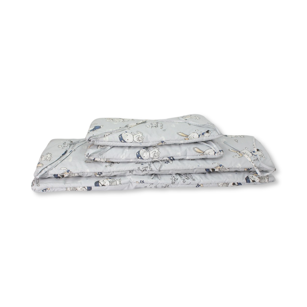 Baby Crib Bumper Set – Grey with Rabbit Print