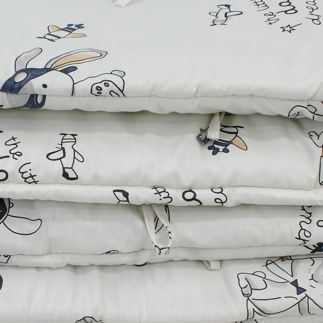Baby Cotton Crib Bumper Set – White with Rabbit Print (70 * 120cm)
