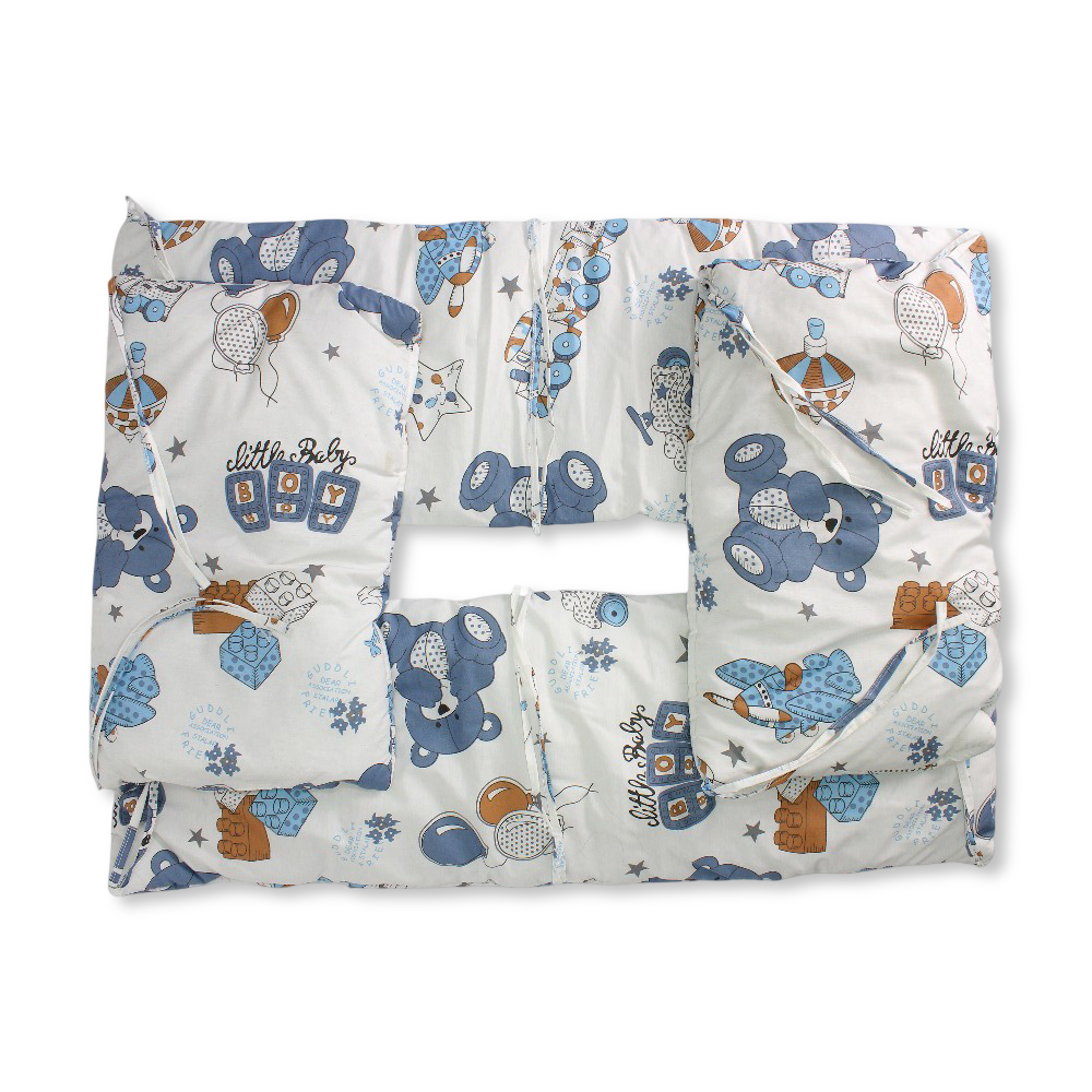 Baby Crib Bumper Set – Off-White with Cute Teddy Bear Print