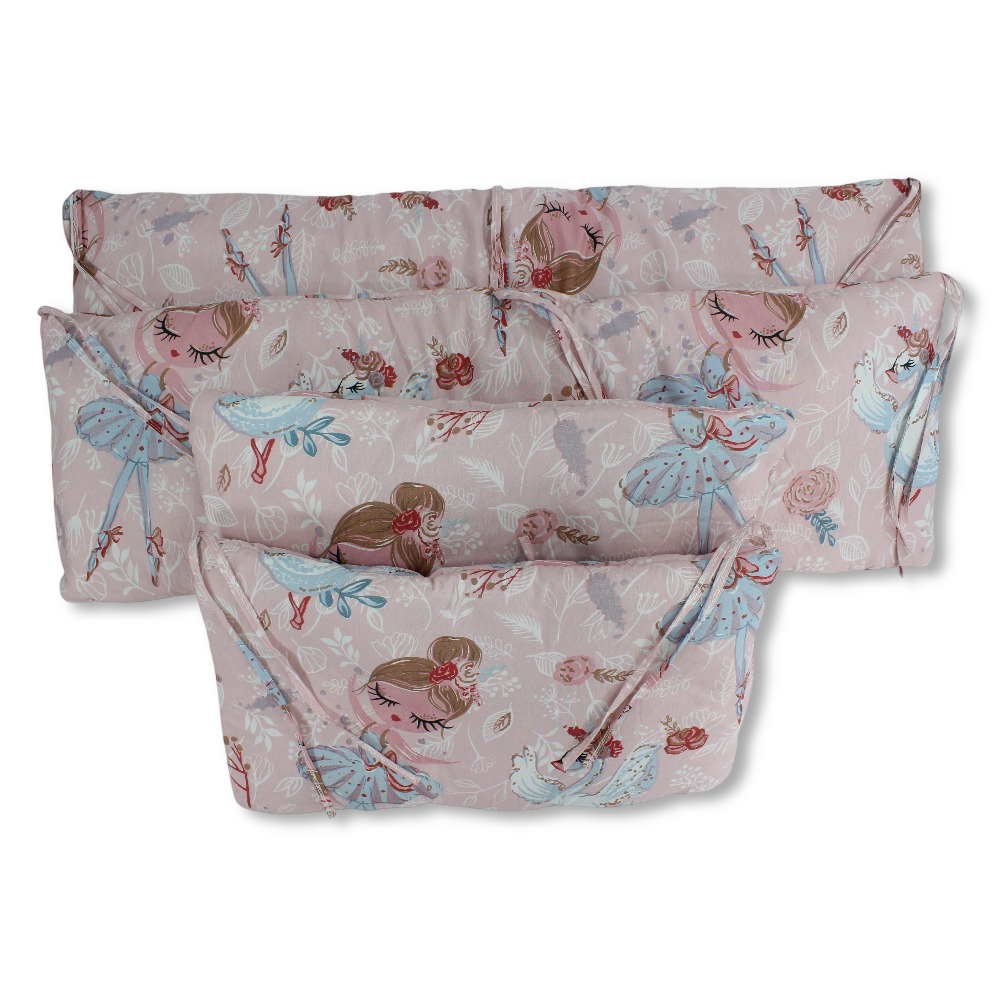 Baby Crib Bumper Set – Pink with Ballerina Print