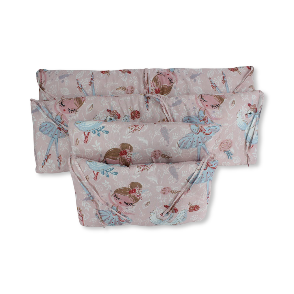 Baby Crib Bumper Set – Pink with Ballerina Print ( 70 * 120 cm )