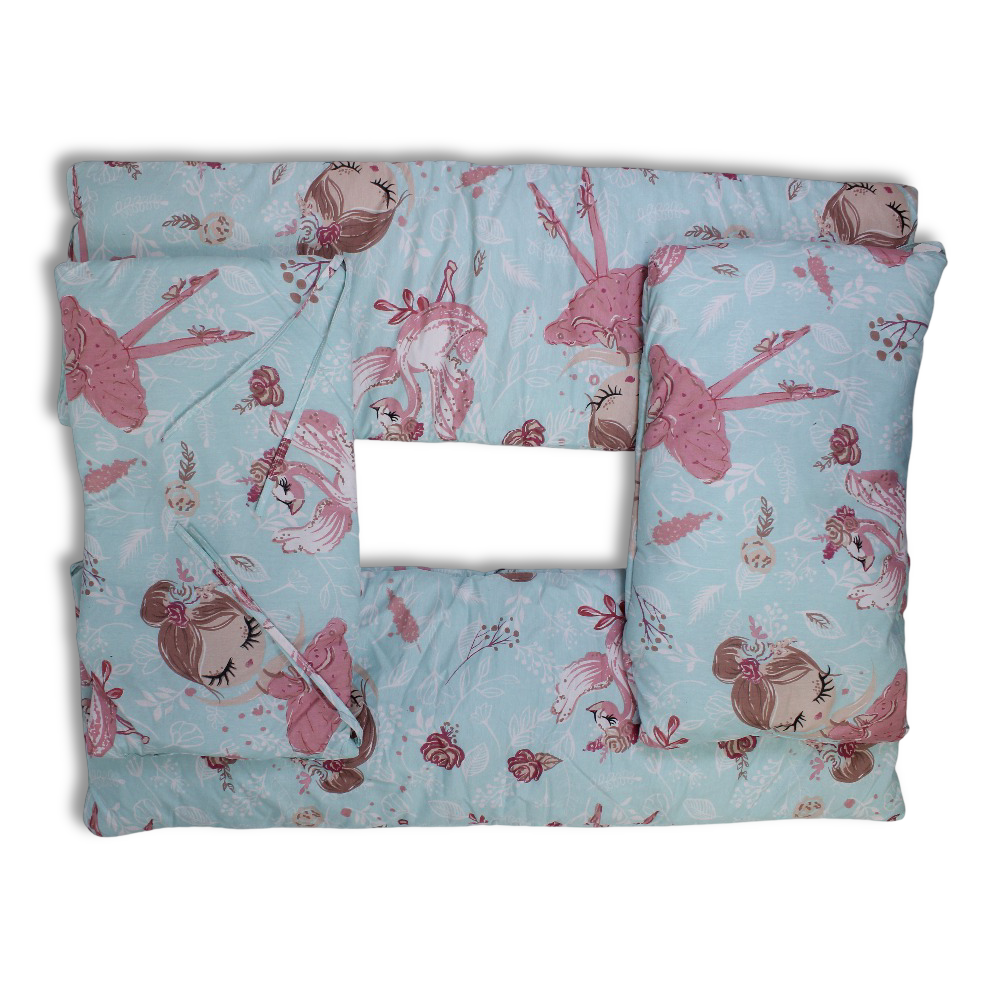 Baby Crib Bumper Set – Aqua with Ballerina and Swan Print