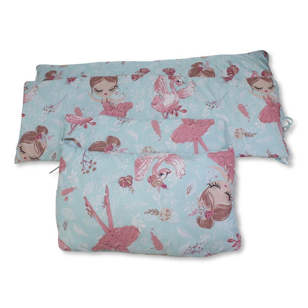 Baby Crib Bumper Set – Aqua with Ballerina and Swan Print