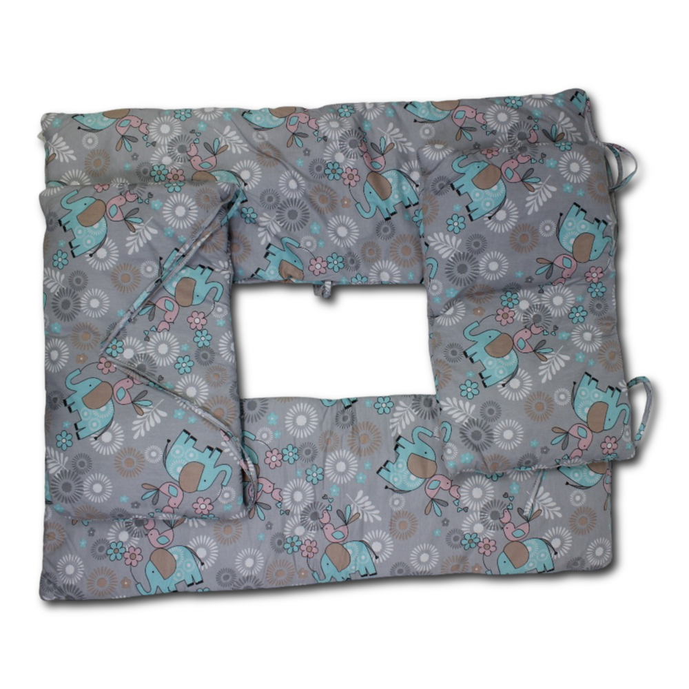Baby Crib Bumper Set – Off-White with Elephants and Birds Print