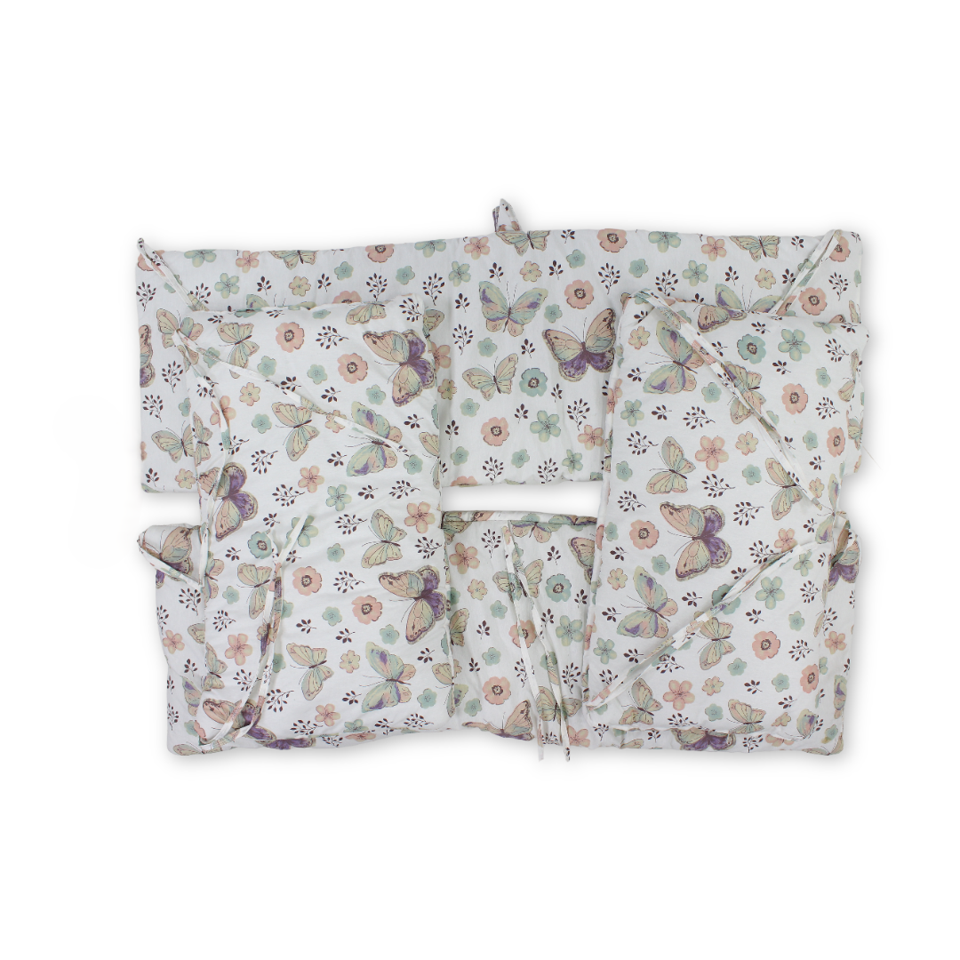 Baby Crib Bumper Set – Off-White with Flowers & Butterfly Print