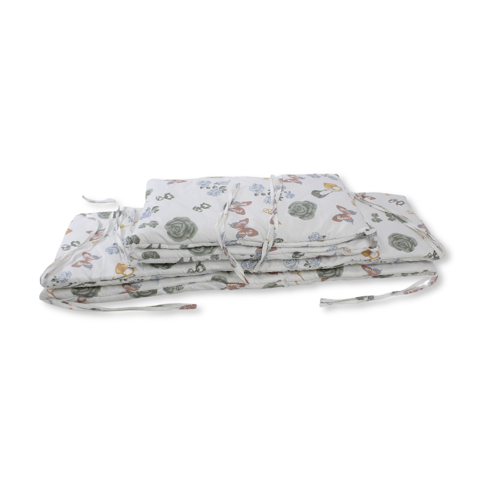Baby Crib Bumper Set – Off-White with Flowers & Butterfly Print