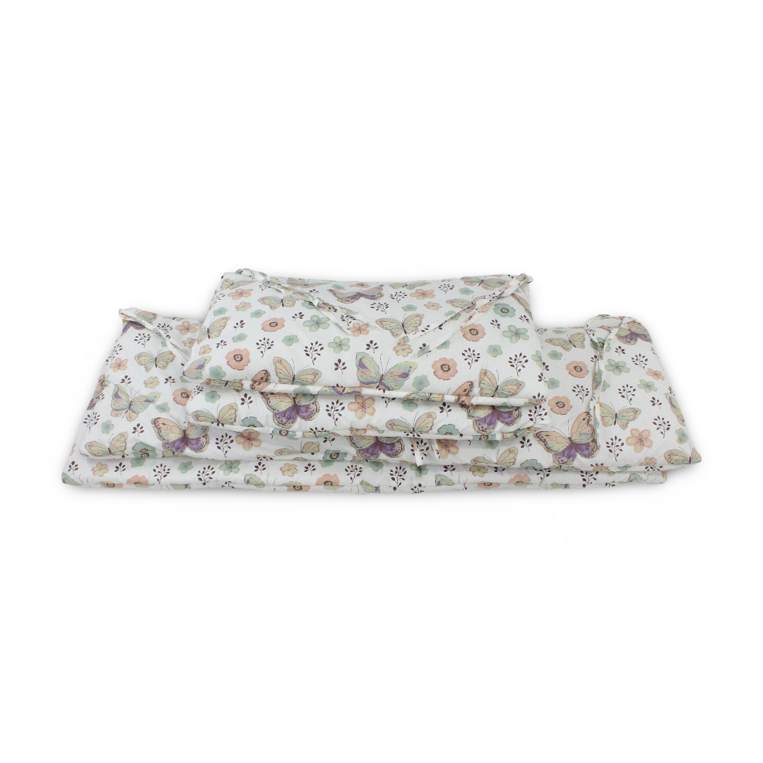 Baby Crib Bumper Set – Off-White with Flowers & Butterfly Print