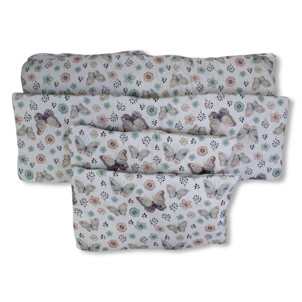 Baby Crib Bumper Set – Off-White with Flowers & Butterfly Print